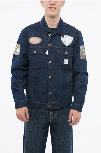 Paccbet Visible Stitching Double Breast Pockets Denim Jacket In Blue