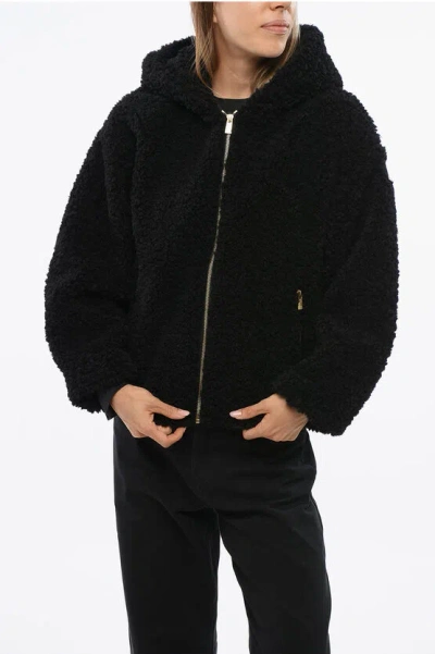 Tatras Faux Fur Ipama Jacket With Hood And Golden Effect Details In Black