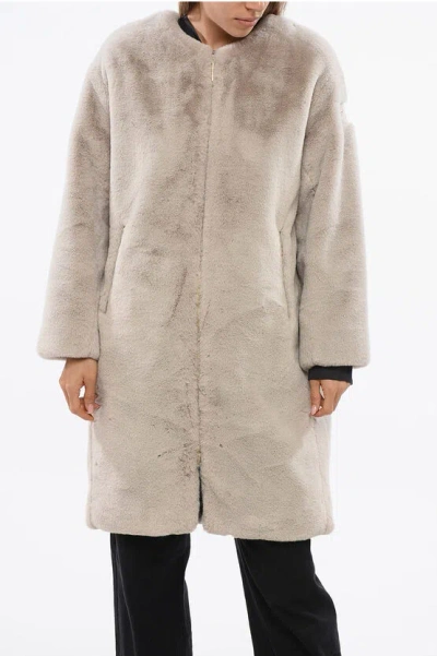 Tatras Faux Fur Tamil Jacket With Golden Effect Zip In Gray