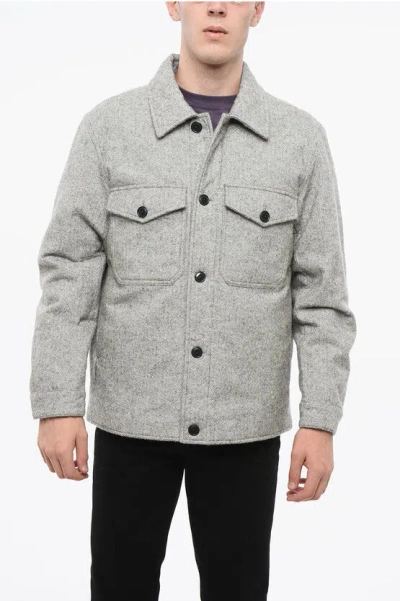 Woolrich Wool Blend Overshirt With Double Breast Pockets In Gray