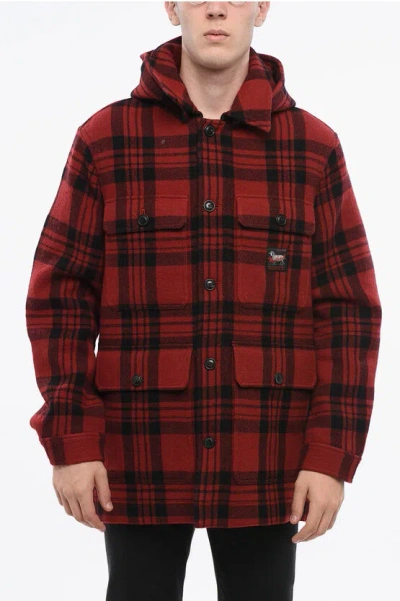 Woolrich Plaid Checked Wool Blend Padded Overshirt In Multi