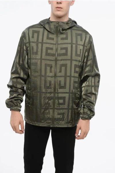 Givenchy Nylon Windbreaker Jacket With All-over Monogram In Green