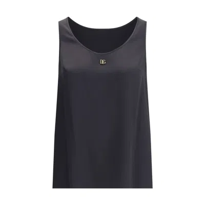 Dolce & Gabbana Satin Camisole Top With Logo In Black