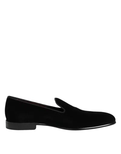 Dolce & Gabbana Black Dg Crown Embroidery Loafers Slip On Shoes