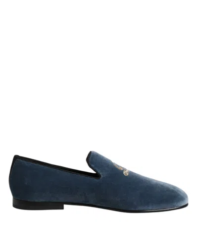 Dolce & Gabbana Logo-embellished Suede Loafers In Blue