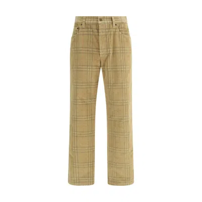Burberry Sand-coloured Check Corduroy Trousers In Brown