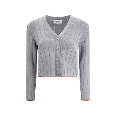 Thom Browne Ladder Full Neede Rib Stitch Cardigan In Gray