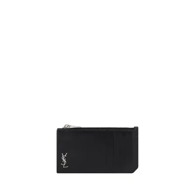 Saint Laurent Tiny Cassandre Fragments Cardholder In Brown
