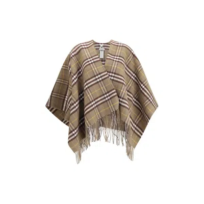 Burberry Wool And Cashmere Check Cape In Brown
