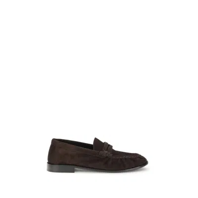 Saint Laurent Suede Loafers With Cassandre Detailing In Brown