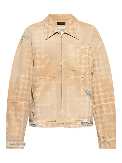 Amiri Distressed Printed Jacket In Brown