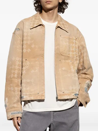 Amiri Distressed Printed Jacket In Brown