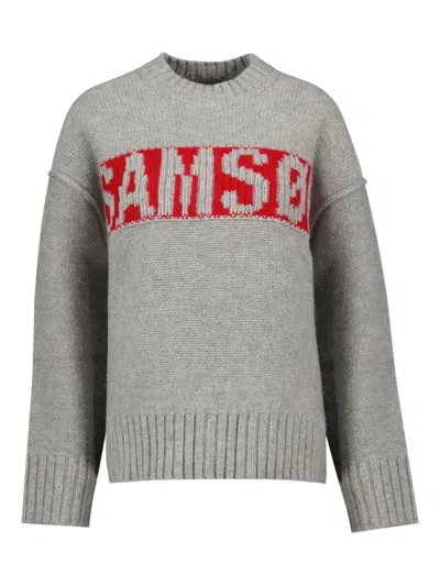 Samsoe & Samsoe Logo-intarsia Wool Sweater In Gray