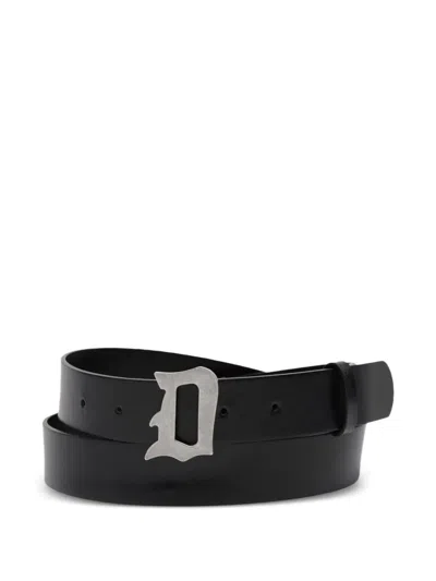 Dondup Letter-buckle Leather Belt In Black