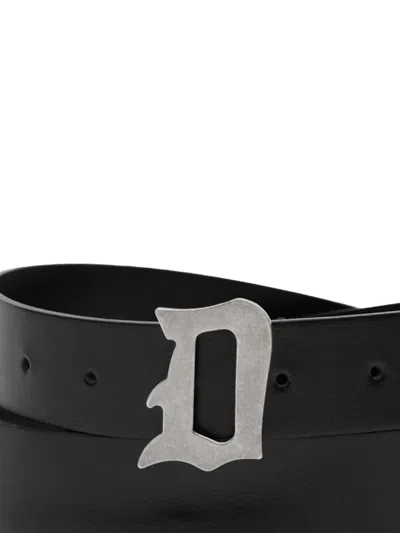 Dondup Letter-buckle Leather Belt In Black