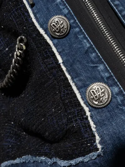 Dsquared2 Chain-trimmed Tweed Jacket In Blue