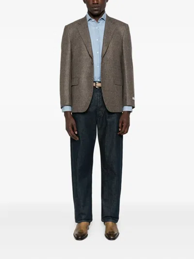 Canali Textured Two-button Jacket In Brown