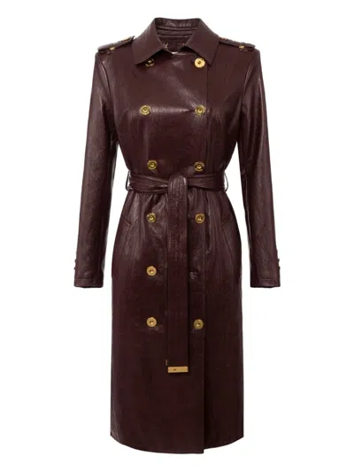 Elisabetta Franchi Double-breasted Coat With Epaulettes And Pockets In Brown