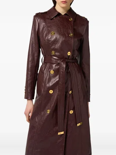 Elisabetta Franchi Double-breasted Coat With Epaulettes And Pockets In Brown
