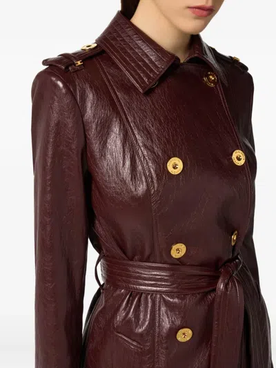 Elisabetta Franchi Double-breasted Coat With Epaulettes And Pockets In Brown