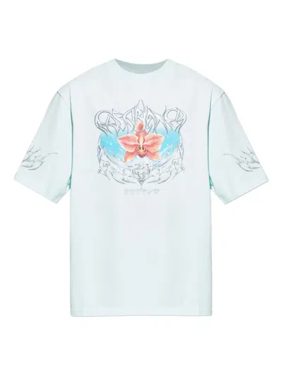 Casablanca Graphic Print Crew Neck Short Sleeve T-shirt In Blue