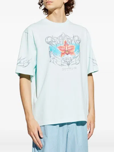 Casablanca Graphic Print Crew Neck Short Sleeve T-shirt In Blue