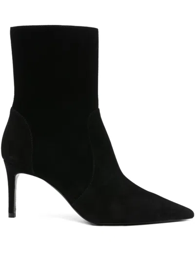 Stuart Weitzman Black Ankle Boots With Stiletto Heel And Zip Closure On The Side In Suede Woman In Black