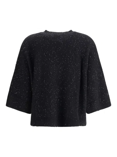 Fabiana Filippi Relaxed Short Sleeve Top With Sequin Embellishments In Black
