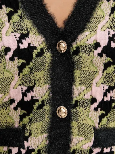 Silvian Heach Houndstooth Button-down Cardigan In Green