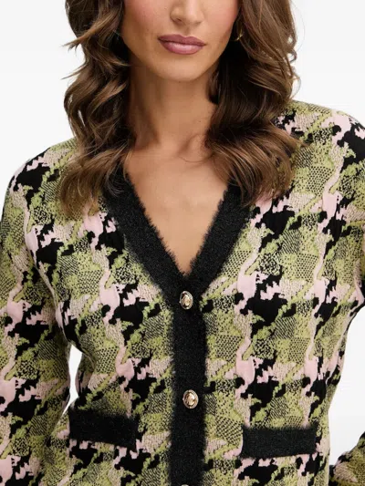 Silvian Heach Houndstooth Button-down Cardigan In Green