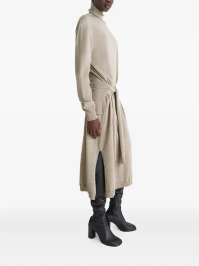 Lemaire Merino Blend Midi Dress With Turtleneck In Neutral
