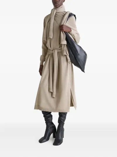 Lemaire Merino Blend Midi Dress With Turtleneck In Neutral