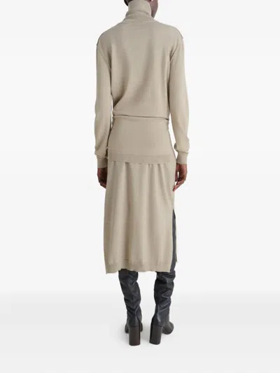 Lemaire Merino Blend Midi Dress With Turtleneck In Neutral