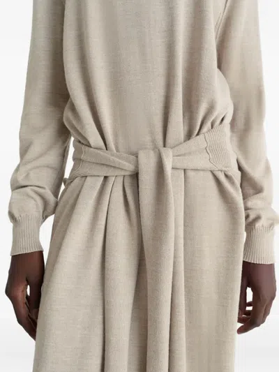 Lemaire Merino Blend Midi Dress With Turtleneck In Neutral