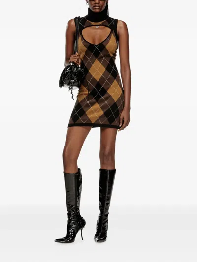 Diesel Wool Dress With Argyle Pattern In Brown