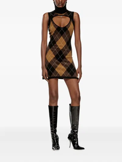 Diesel Wool Dress With Argyle Pattern In Brown