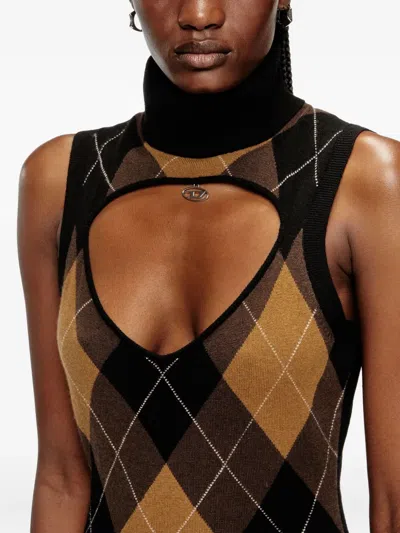 Diesel Wool Dress With Argyle Pattern In Brown