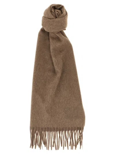 Max Mara Rectangular Cashmere Stole With Fringed Edges In Brown