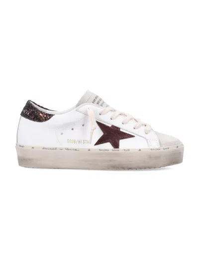 Golden Goose Starry Sneakers With Glitter Heel Tab In White
