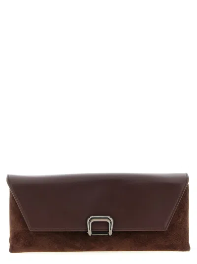Brunello Cucinelli Tailored Clutch With Suede And Metal In Burgundy