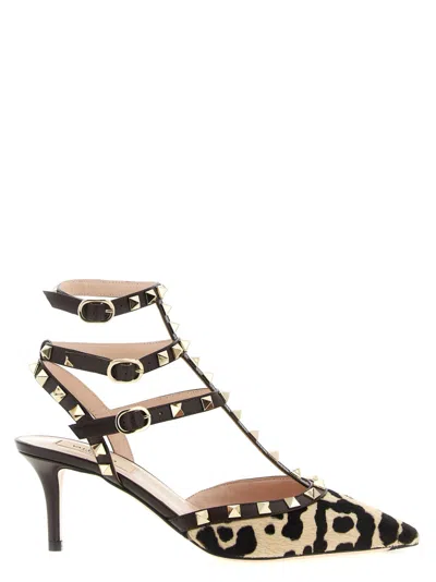Valentino Rockstud Pointed Toe Animal Print Pumps In Multi