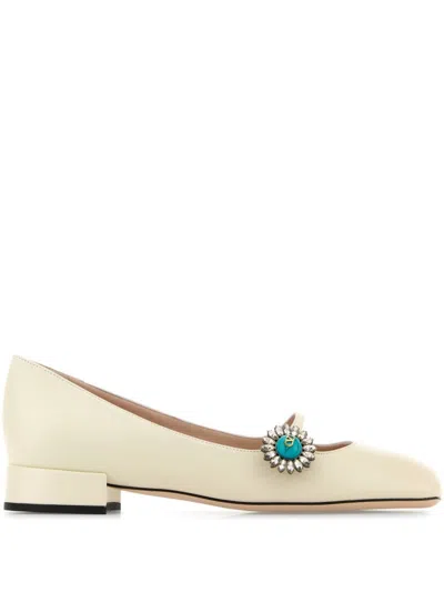 Valentino Embellished Square Toe Ballet Flats With Low Block Heel In Neutral