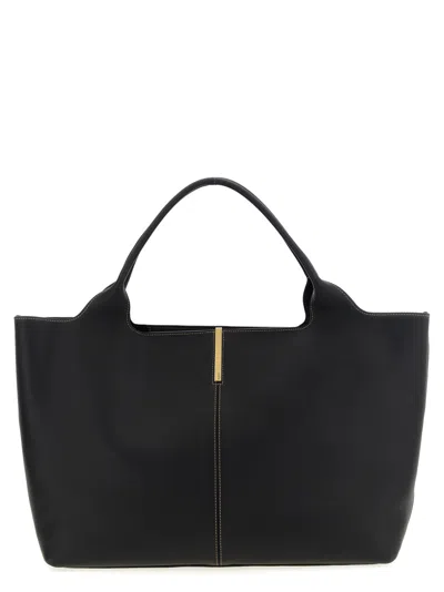 Tod's Black Tote Bag With Logo Plaque On The Front And Contrasting Stitching In Black