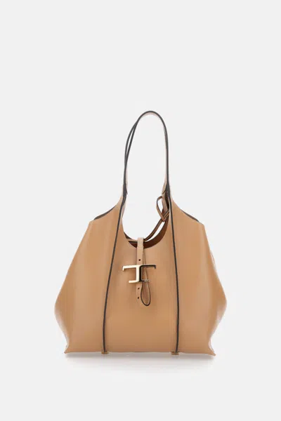 Tod's Light Brown T Timeless Small Tote In Brown
