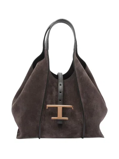 Tod's Classic Suede Leather Shoulder Bag With T-buckle In Brown