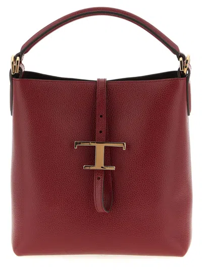 Tod's Mini Bucket Bag Textured Finish In Burgundy