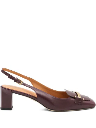 Tod's Chunky Heel Buckle Square Toe Pumps In Brown