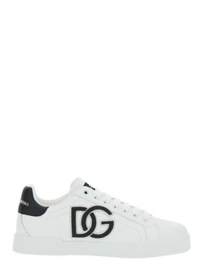 Dolce & Gabbana Portofino Logo-tag Leather Sneakers In White