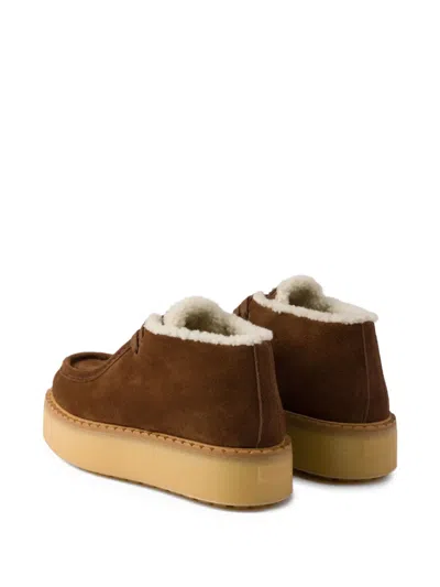 Prada Suede Chukka Boots With Shearling Lining And 5 Cm Sole Height In Brown