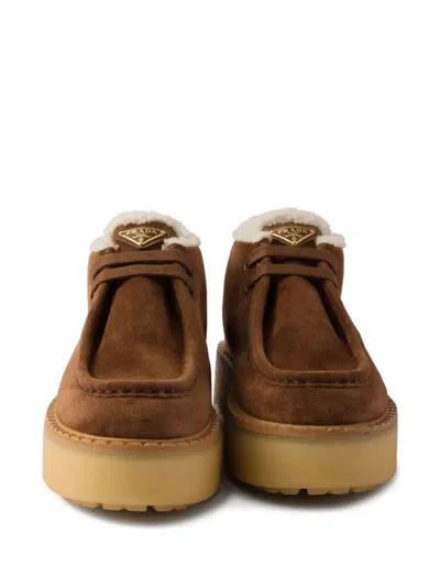 Prada Suede Chukka Boots With Shearling Lining And 5 Cm Sole Height In Brown